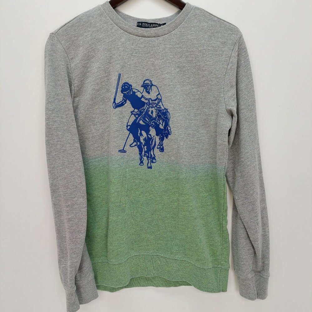 U.S. Polo Assn. Youth XL Gray & Green Ombre Sweatshirt Blue‎ Polo Player Graphic